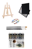 Mini Şövale Rich Master Mix 60cc Akrilik 6'lı Metalik Renk 25x35 Siyah Tuval Akrilik Başlangıç Seti - 1
