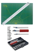 A3 Kesim Matı Çift Taraflı Kesim Altlığı Hobi Bıçak Seti Kretuar Bıçağı 13 Adet 30 Cm Çelik Cetvel - 1