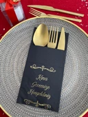 Gold Yaldızlı Siyah Kına Gecemize Hoşgeldiniz Cepli Peçete 12 Adet 40x40 thumbnail 2