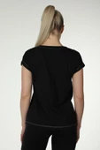Kadın Baskılı Kısa Kollu Arka Dikişli Bisiklet Yaka Tişört Somon  2XL SİYAH - 4