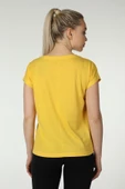 Kadın Baskılı Kısa Kollu Arka Dikişli Bisiklet Yaka Tişört Somon  2XL SARI - 2