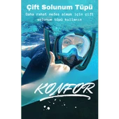 TechTic Çift Tüp Silikon Şnorkel Tam Yüz Dalış Maskesi Fullface Buğu Önceliyici Anti Sızıntı Gopro - 2
