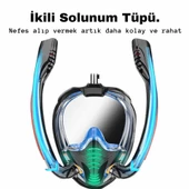 TechTic Çift Tüp Silikon Şnorkel Tam Yüz Dalış Maskesi Fullface Buğu Önceliyici Anti Sızıntı Gopro - 5
