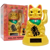 Maneki Neko Gold El Sallayan Şans Kedisi Büyük Solar Güneş Enerjili thumbnail 1