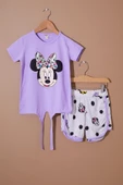 Lila Puantiyeli Fare Baskılı Kız Çocuk Şortlu Takım 19111 - 1