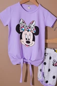 Lila Puantiyeli Fare Baskılı Kız Çocuk Şortlu Takım 19111 - 2