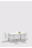 SANDALİE  Rattan Lüx Dikdörtgen Beyaz Masa Takımı Bahçe&balkon - 1