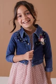Gül Kurusu Jean Crop Ceketli Tüllü Kız Çocuk Elbise Takımı 19104 - 3
