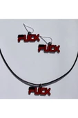 F*ck Yazılı Renkli Unisex Deri Ip Metal Kolye Küpe Seti Pytkkk0t0016 thumbnail 1