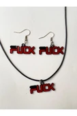 f*ck Yazılı Set Unisex Metal Kolye Küpe Set PYTKKLKP203 thumbnail 3