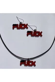 F*ck Yazılı Renkli Unisex Deri Ip Metal Kolye Küpe Seti Pytkkkt0017 - 1