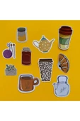 Coffee Kahve Tasarımlı Karışık Renkli 10'lu Stickers Çıkartma Pytkstk05 - 1