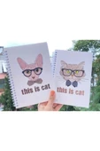 Kedi Baskı Spiralli A5 96 Yaprak Çizgisiz 2li Tasarım Defter Pytkdt0109 - 1