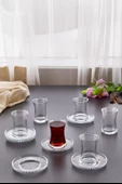 12 Parça Çay Bardağı Seti Takımı -6 Kişilik Çay Bardak Seti - Çay Bardağı ve Elysia Model Çay Tabağı - 1