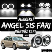 Vw Bora 1998-2006 Uyumlu Üniversal Mercekli Angel Sis Farı Metal Su Geçirmez 76 mm Beyaz Halkalı Gündüz Farı Angel Eyes 2 Adet - 1