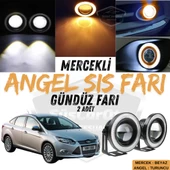 Ford Focus 3 2011-2014 Uyumlu Üniversal Mercekli Angel Sis Farı Metal Su Geçirmez 76 mm Turuncu Halkalı Gündüz Farı Angel Eyes 2 Adet - 1