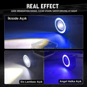 Ford Focus 3 2011-2014 Uyumlu Üniversal Mercekli Angel Sis Farı Metal Su Geçirmez 76 mm Mavi Halkalı Gündüz Farı Angel Eyes 2 Adet - 3