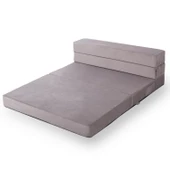 Valeria Çift Kişilik Kadife Katlanır Yatak Olabilen Koltuk Çift Kişilik - 125x200 Cm Açık Gri Çift - 4