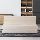 Valeria Çift Kişilik Kadife Katlanır Yatak Olabilen Koltuk Çift Kişilik - 125x200 Cm Bej Çift - 2