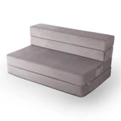 Valeria Çift Kişilik Kadife Katlanır Yatak Olabilen Koltuk Çift Kişilik - 125x200 Cm Açık Gri Çift - 2