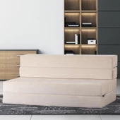 Valeria Çift Kişilik Kadife Katlanır Yatak Olabilen Koltuk Çift Kişilik - 125x200 Cm Bej Çift - 1