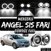 Ford Focus 3 2011-2014 Uyumlu Üniversal Mercekli Angel Sis Farı Metal Su Geçirmez 76 mm Beyaz Halkalı Gündüz Farı Angel Eyes 2 Adet - 1