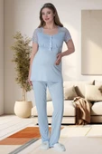Mecit 6009 Bayan Hamile Lohusa Mavi Kısa Kollu Pijama Takımı - 1