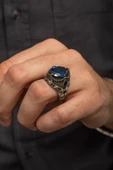 Parlament Mavisi Taşlı 925 Gümüş Erkek Yüzük thumbnail 4