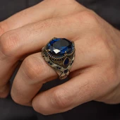 Parlament Mavisi Taşlı 925 Gümüş Erkek Yüzük thumbnail 11