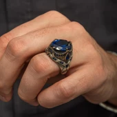 Parlament Mavisi Taşlı 925 Gümüş Erkek Yüzük thumbnail 10