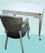 Çalışma Masa-Berjer 90394 ST Sandalye Kelebek Klasik Beyaz Keten Kumaş Aslan ayak - 4