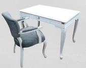 Çalışma Masa-Berjer 90394 ST Sandalye Kelebek Klasik Beyaz Keten Kumaş Aslan ayak - 11