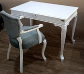 Çalışma Masa-Berjer 90394 ST Sandalye Kelebek Klasik Beyaz Keten Kumaş Aslan ayak - 12