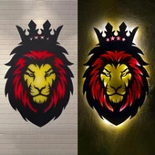 Veraart Epoksili Portre Aslan Figürlü Tablo Led Işıklı Duvar Dekorlu Gece Lambası - 5