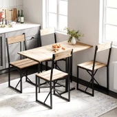 Eportatif Katlanır 4 Kişilik Mutfak Masa Sandalye Takımı Çam 1415 - 1