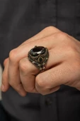 Siyah Taşlı Oval Motifli 925 Gümüş Erkek Yüzük thumbnail 5