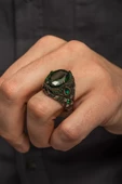 Yeşil Taşlı Oval Motifli 925 Gümüş Erkek Yüzük - 6