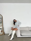 BEYAZ LACİVERT ÇİZGİLİ ŞORT ETEK MINI - 1
