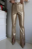 PAÇASI YIRTMAÇLI DERİ PANTOLON - GOLD RENK - 1