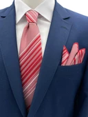 Brianze Kırmızı Beyaz Çizgili Kravat Mendil Set thumbnail 1