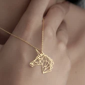 925 Ayar Gümüş Unicorn  Figürlü Kolye thumbnail 7