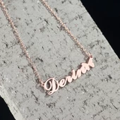 925 Ayar Gümüş Kelebek ve İsim Detaylı Kolye Özel Tasarım thumbnail 2