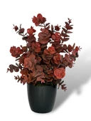 Nettenevime Yapay Çiçek Siyah Saksıda Okaliptus Şimşir Demeti Pudralı Pastel Bordo Dekoratif Yapay Bitki thumbnail 1