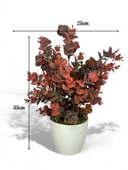 Nettenevime Yapay Çiçek Beyaz Saksıda Okaliptus Şimşir Demeti Pudralı Pastel Bordo Dekoratif Yapay Bitki - 3