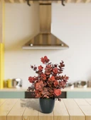 Nettenevime Yapay Çiçek Siyah Saksıda Okaliptus Şimşir Demeti Pudralı Pastel Bordo Dekoratif Yapay Bitki thumbnail 5