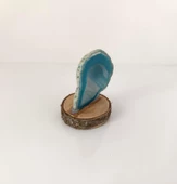 Doğal Taş Plaka Mavi Akik Ahşap Standlı Dekoratif Obje Biblo Traverten - 3