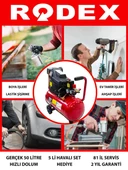 Rodex 50 Litre Hava Kompresörü 5 Parça Havalı Setli Yağlı Sistem 8 Bar Basınç Ayarlı Germany Style - 2