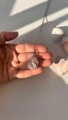 Aşk taşı pembe kuvars çelik kolye - 3
