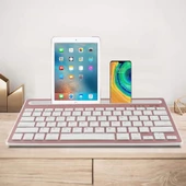 Huawei Matepad Pro 12.6" Uyumlu Kablosuz Bluetooth Şarj Edilebilir Tablet Telefon Standlı Klavye - Pembe - 10