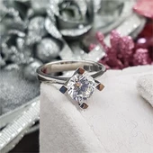 Çapraz Montür Swarovski Taşlı 925 Gümüş Tektaş Yüzük - 3